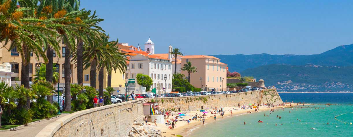 Coastal cityscape panorama, Ajaccio, Corsica, France