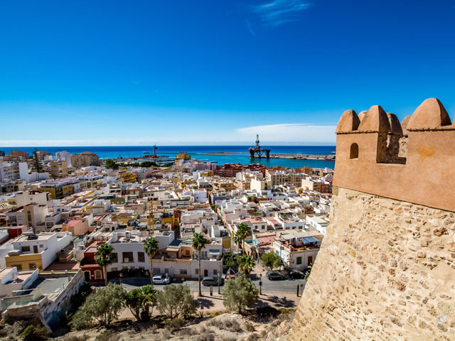 View of Almeria old town and port from the castle (Alcazaba of Almeria), Spain