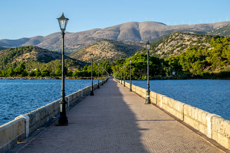Walk way over river in Argostoli, Kefalonia