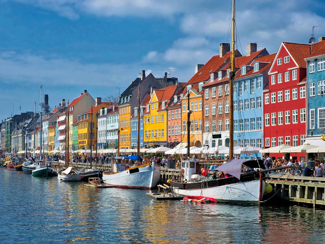 Nyhavn waterfont in Copenhagen, Denmark