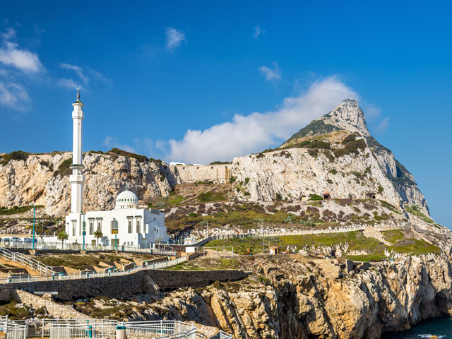 Ibrahim-al-Ibrahim Mosque on the rocks of Gibraltar