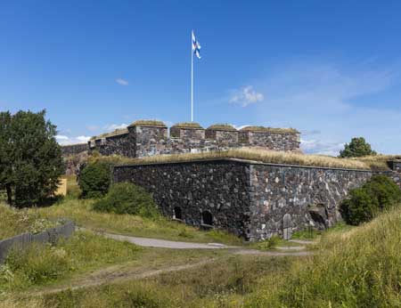 Stone walls of Suomenlinna sea fortress in Helsinki