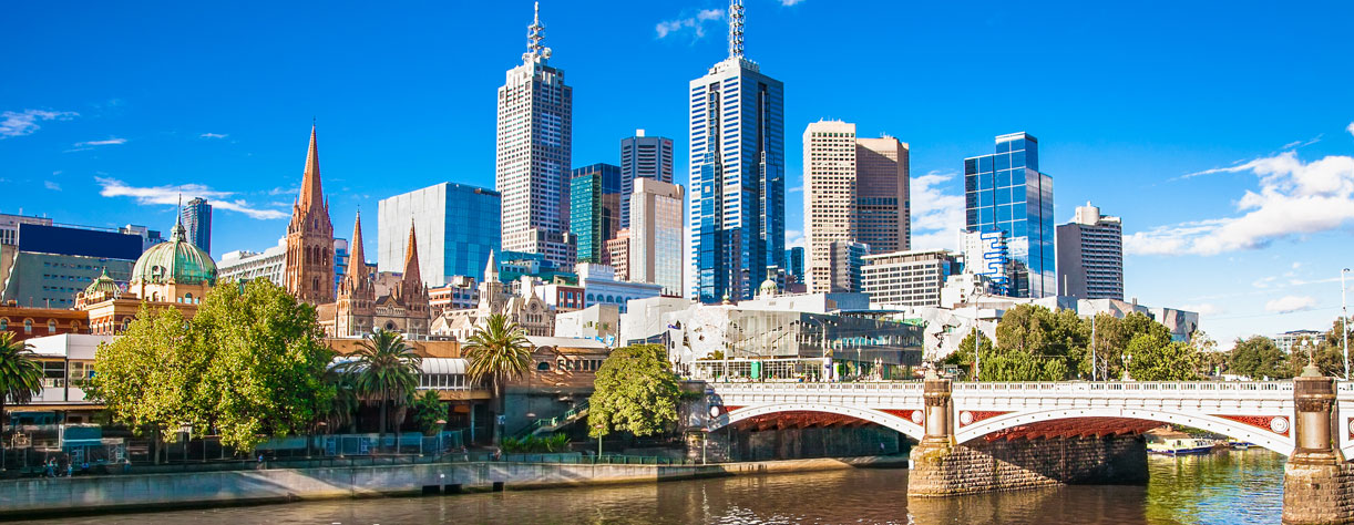 View of Melbourne skyline and skyscrapers, Australia