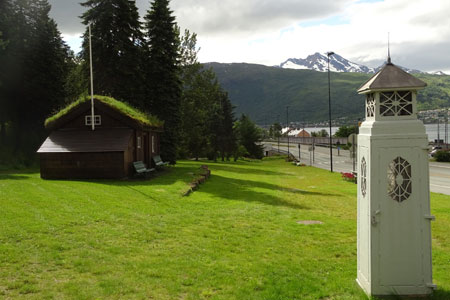 Narvik town with snow cap mountains in background