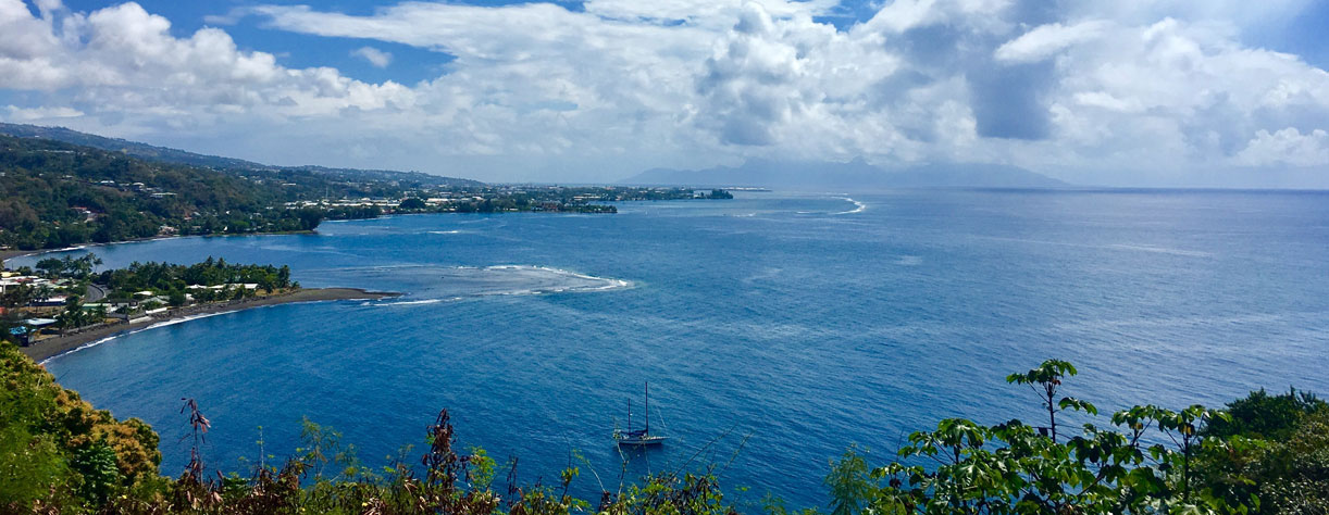 View of Papeete and the ocean from the belvedere Col du Tahara Tahiti