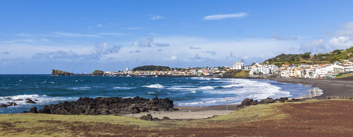 Ponta Delgada city and Atlantic ocean coast on Sao Miguel Island, Azores