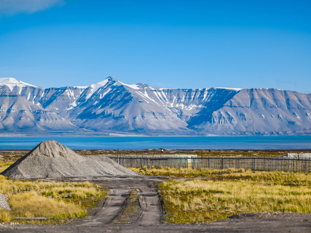 Pyramiden, picturesque view with background mountains