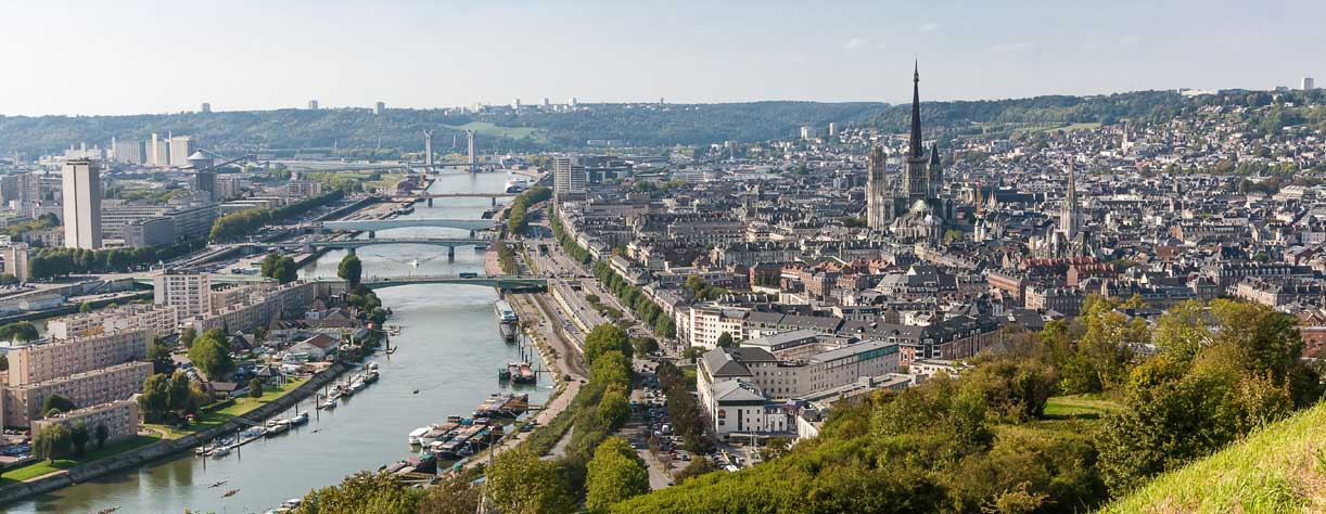 Aerial view of Rouen and river, France