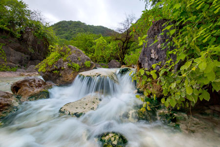 Waterfall and greenery in beautiful Salalah, Oman
