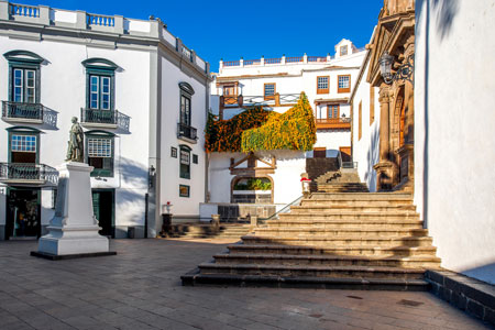 Central square in old town with Salvador  Church, Spain