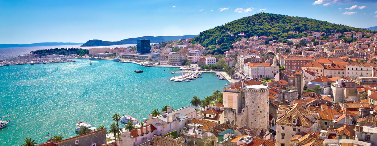 waterfront and Marjan hill aerial view Dalmatia Croatia