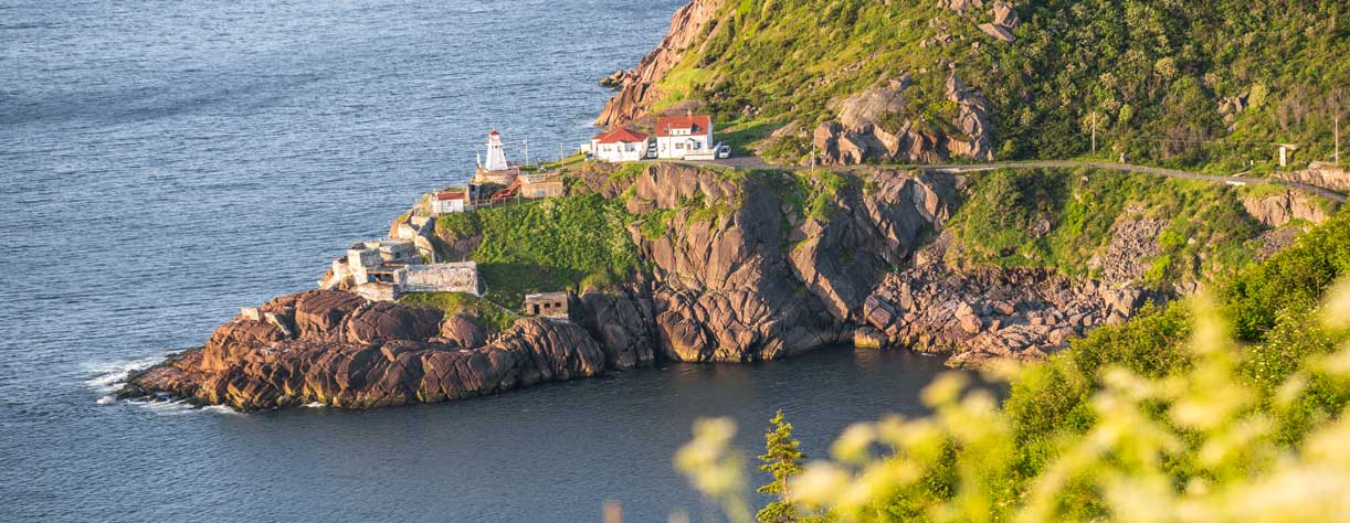 Historic Fort Amherst and lighthouse at The Narrows leading to St. John's Newfoundland