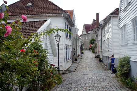 Traditional white wooden house in Stavanger, Norway