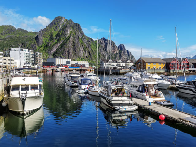 Scenic view of the waterfront harbor in Svolvaer