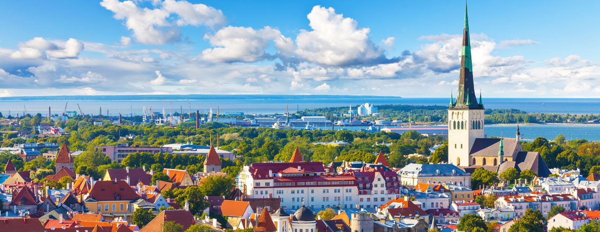 Scenic summer aerial panorama of the Old Town in Tallinn Estonia