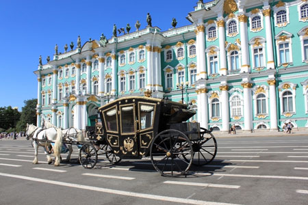 The coach for walks on the winter palace square in St. Petersburg, Russia