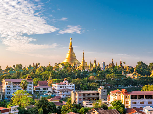 Yangon skyline with Shwedagon Pagoda in Myanmar 