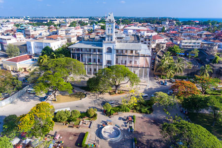 View of Stone Town in Zanzibar with house of Wonders building