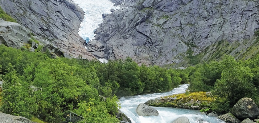 Dramatic landscapes of Briksdalen Valley