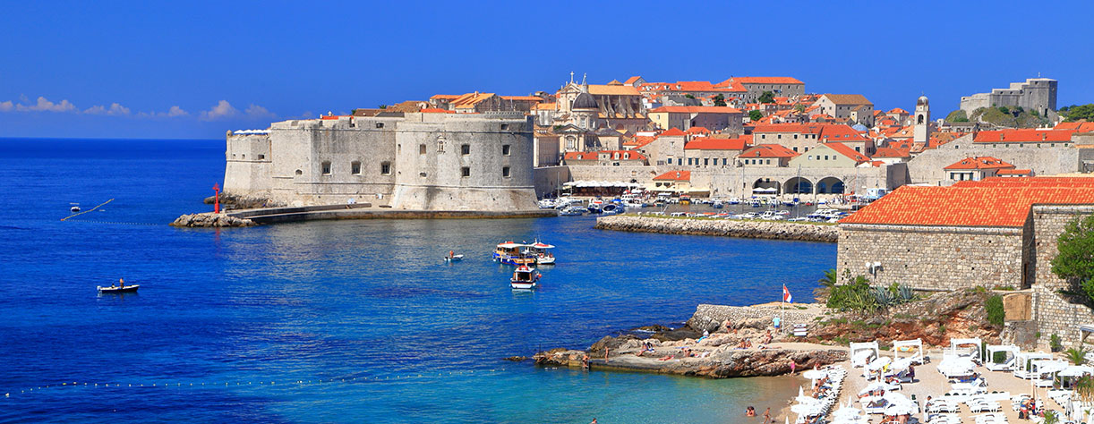 Sunny beach on Eastern side of the old town of Dubrovnik, Croatia