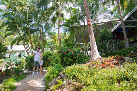 Couple exploring tropical gardens in Barbados