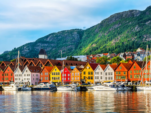 View of historical buildings in Bryggen, Norway