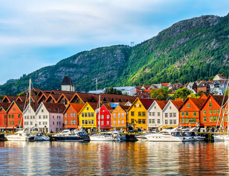 View of historical buildings in Bryggen, Norway