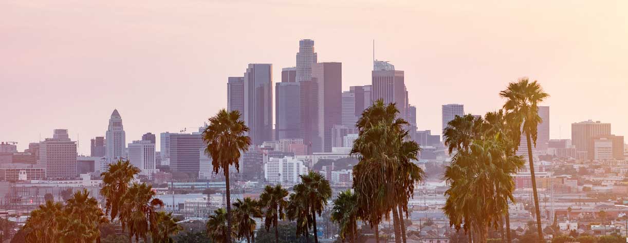 Los Angeles skyline at sunset, USA
