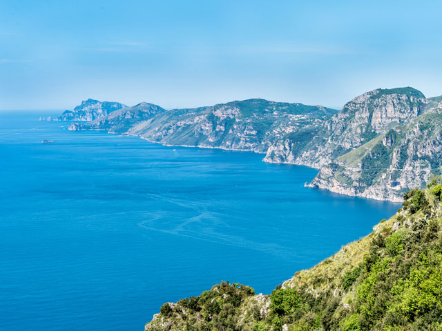 Amalfi Coast view from Positano to the isle of Capri