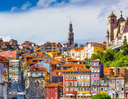 Oporto Old Town skyline from across the Douro River - Portugal