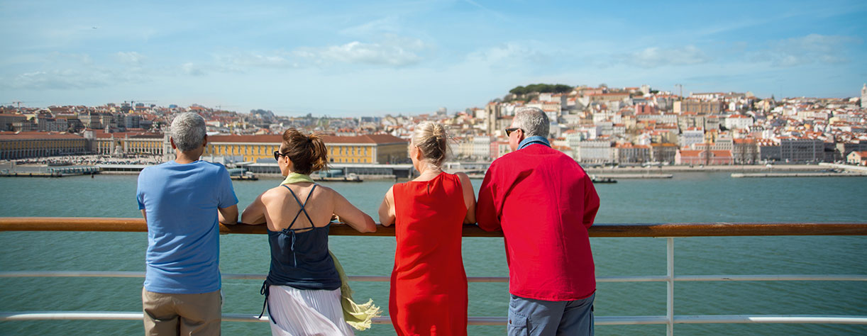 Friends on deck looking out to the port