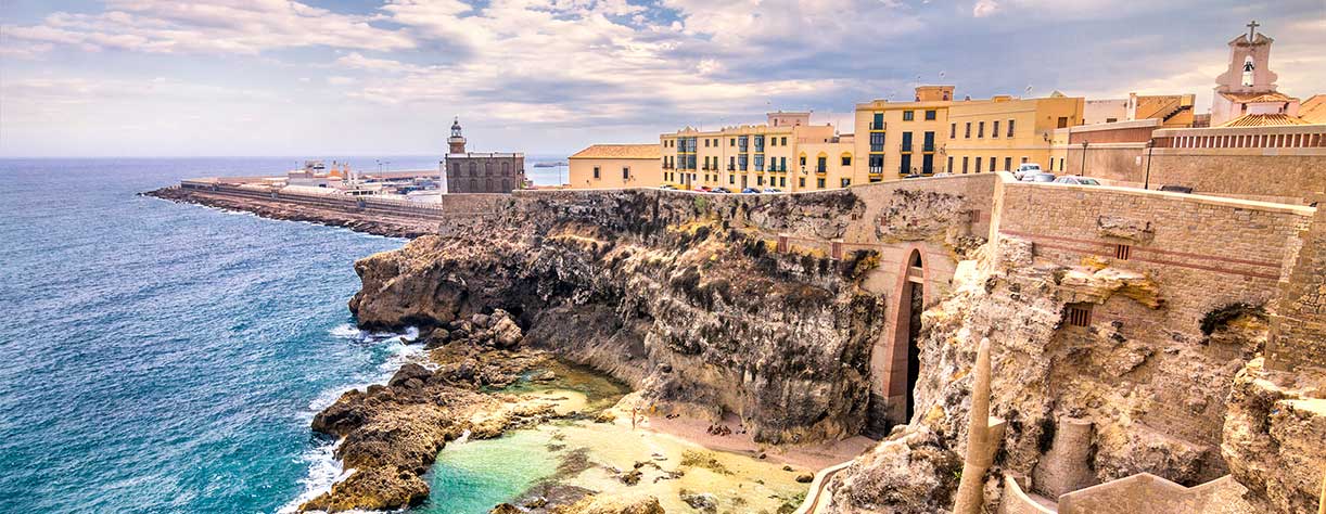 City walls, lighthouse and harbor in Melilla, Spanish province in Morocco