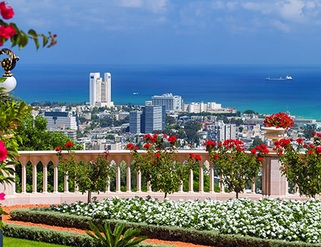 Panoramic view of Haifa, Israel, from the Bahai Temple Garden