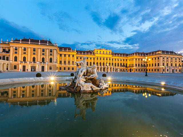 Schonbrunn Palace Vienna Austria at dusk Schonbrunn Palace Vienna Austria at dusk