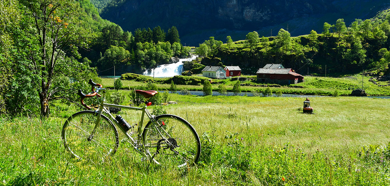 Bicycle on mountain road at Flam, Norway 