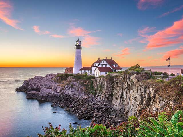 Portland, Maine, at Portland Head Light at sunset