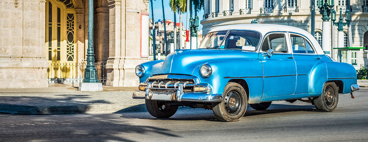 Blue classic car in Havana, Cuba Blue classic car in Havana, Cuba