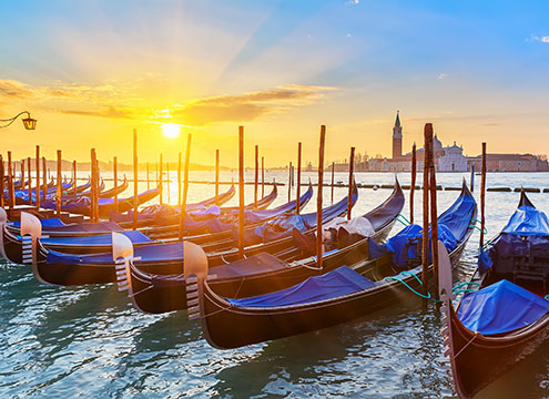 Venice gondalas with stunning sunset Iconic Italy with the Venice Carnival