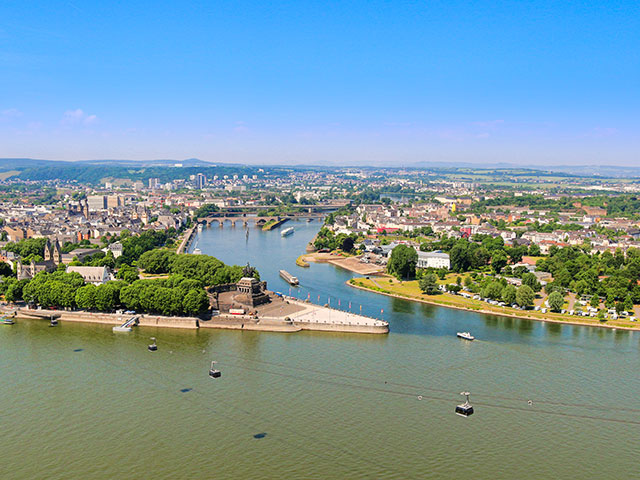 Deutsches Eck - headland where the Moselle joins the Rhine, Koblenz, Germany Deutsches Eck - headland where the Moselle joins the Rhine, Koblenz, Germany