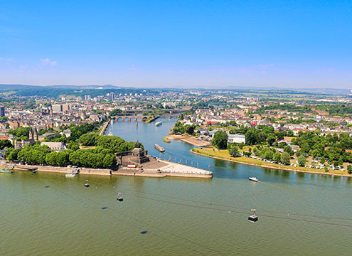 Deutsches Eck - headland where the Moselle joins the Rhine, Koblenz, Germany Deutsches Eck - headland where the Moselle joins the Rhine, Koblenz, Germany