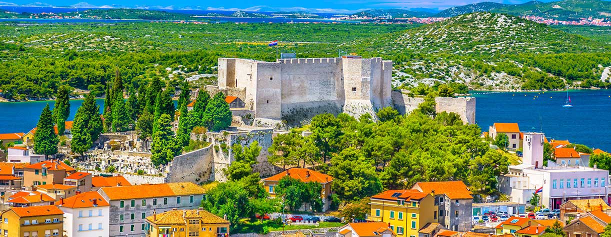 Aerical view at old fort in UNESCO world heritage site, Sibenik, Croatia