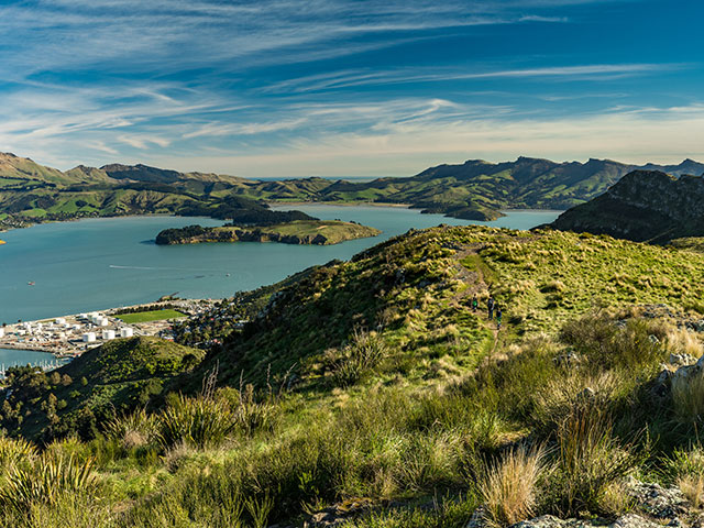 Christchurch and the Lyttelton port from Port Hills in New Zealand