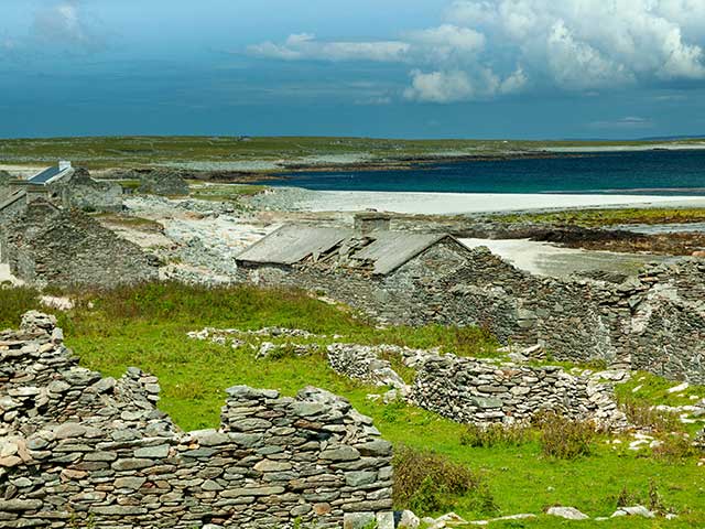Abandoned village on Inishkea South island on the Wild Atlantic Way in Mayo in Ireland.