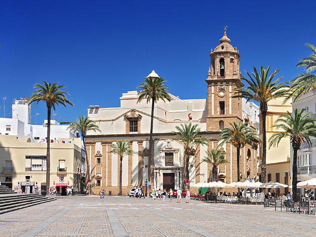 Santiago Church and pavement cafe in Cathedral Square, Cadiz