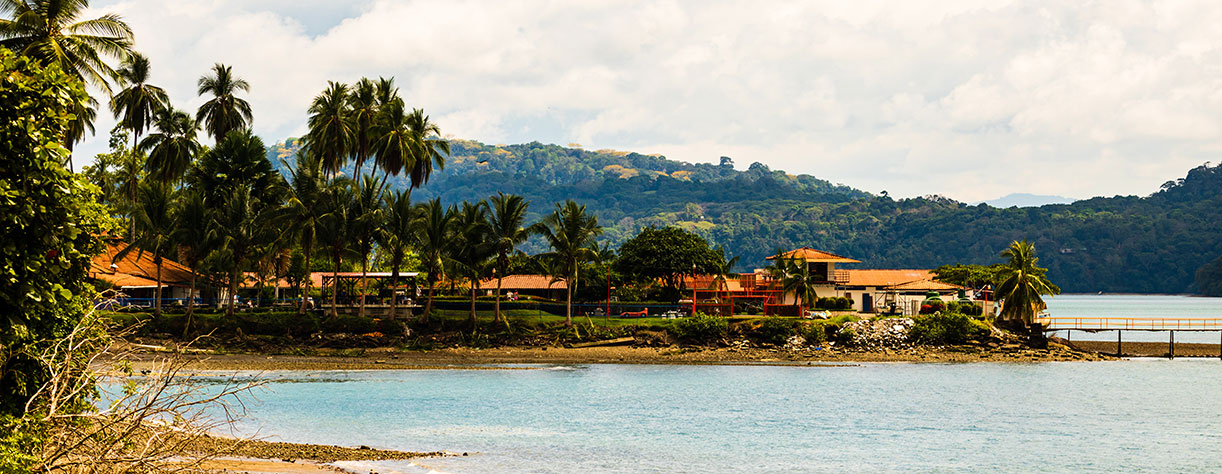 View over coastline of Port Golfito, Costa Rica