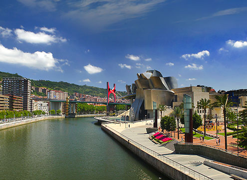 Bilbao embankment, Spain Spanish City Break in the Spring