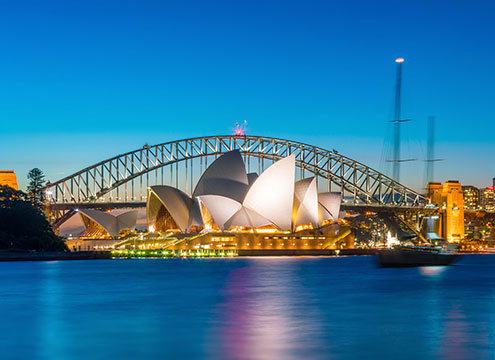 Evening view of the Opera house and harbor bridge, Sydney, Australia Exploring Australia & the Far East