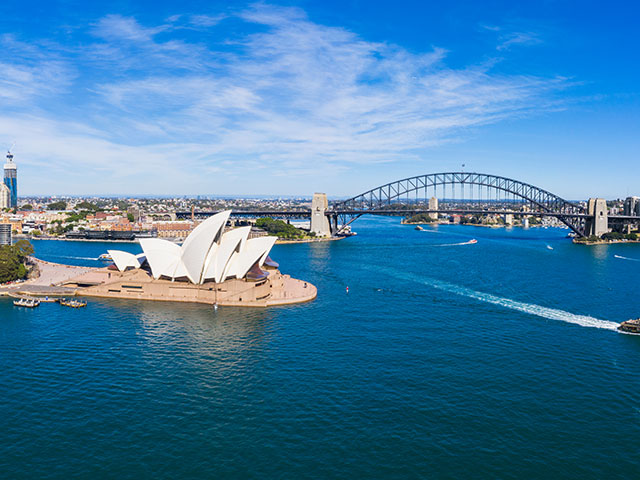 View of Sydney Harbor with Opera House and Bridge, Australia