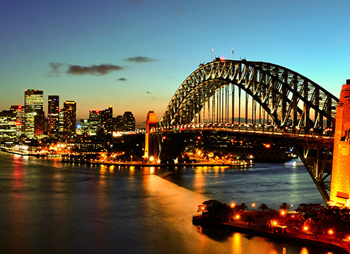 Sydney harbour at night with bridge, Australia Around the World from Liverpool