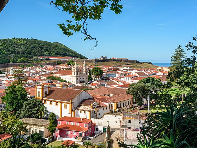 Aerial view of the city of Angra do Heroismo , Azores Portugal